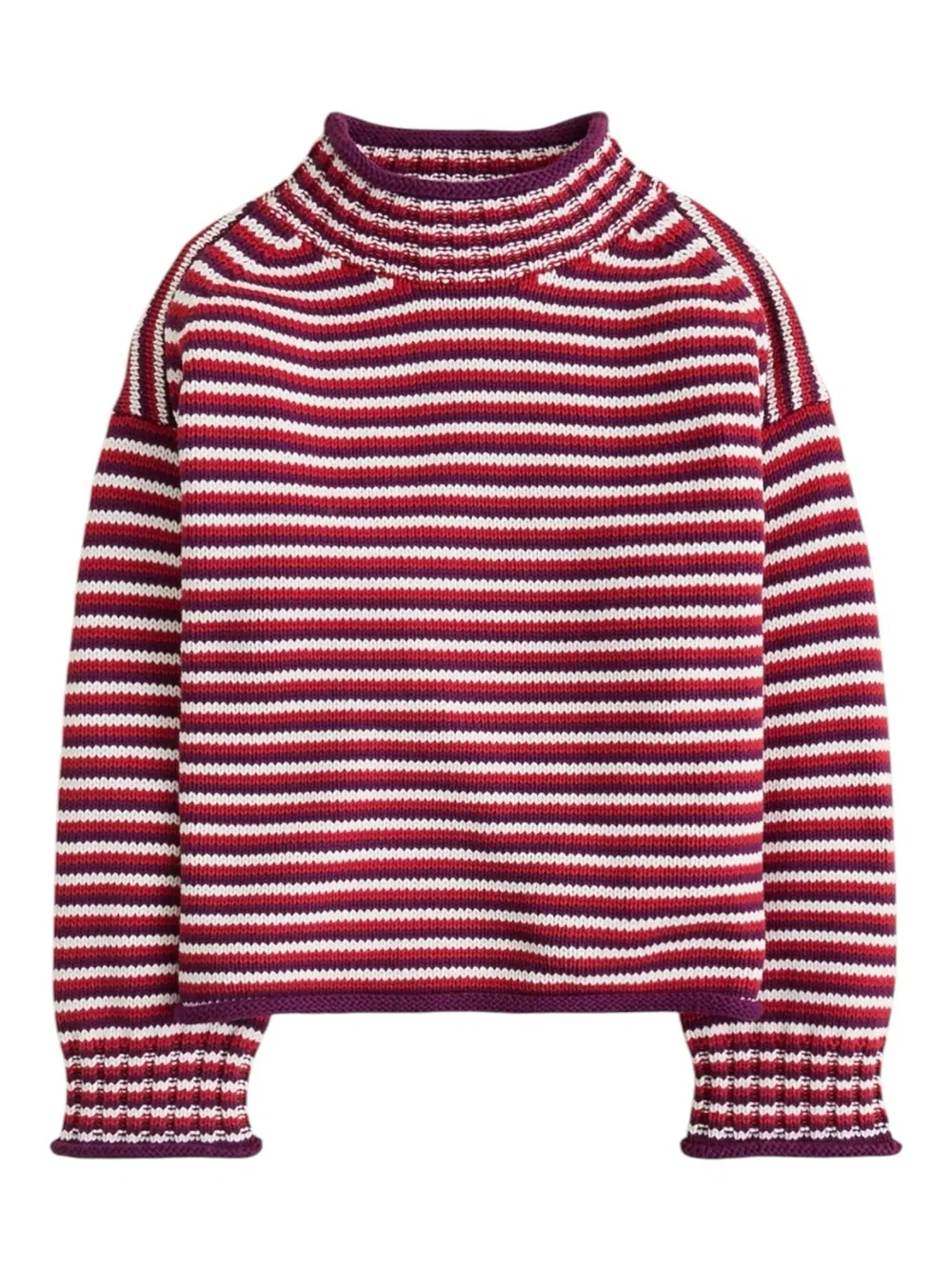 J. Crew 2025 Rollneck™ Sweater In Stripe NWT XS Ivory Ruby Raisin